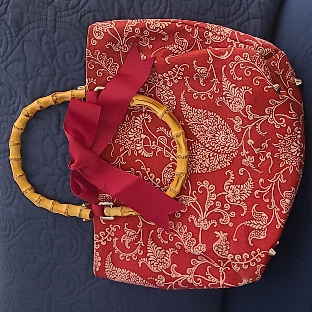 Boutique red print, cotton handbag, Kaleidescape Designs